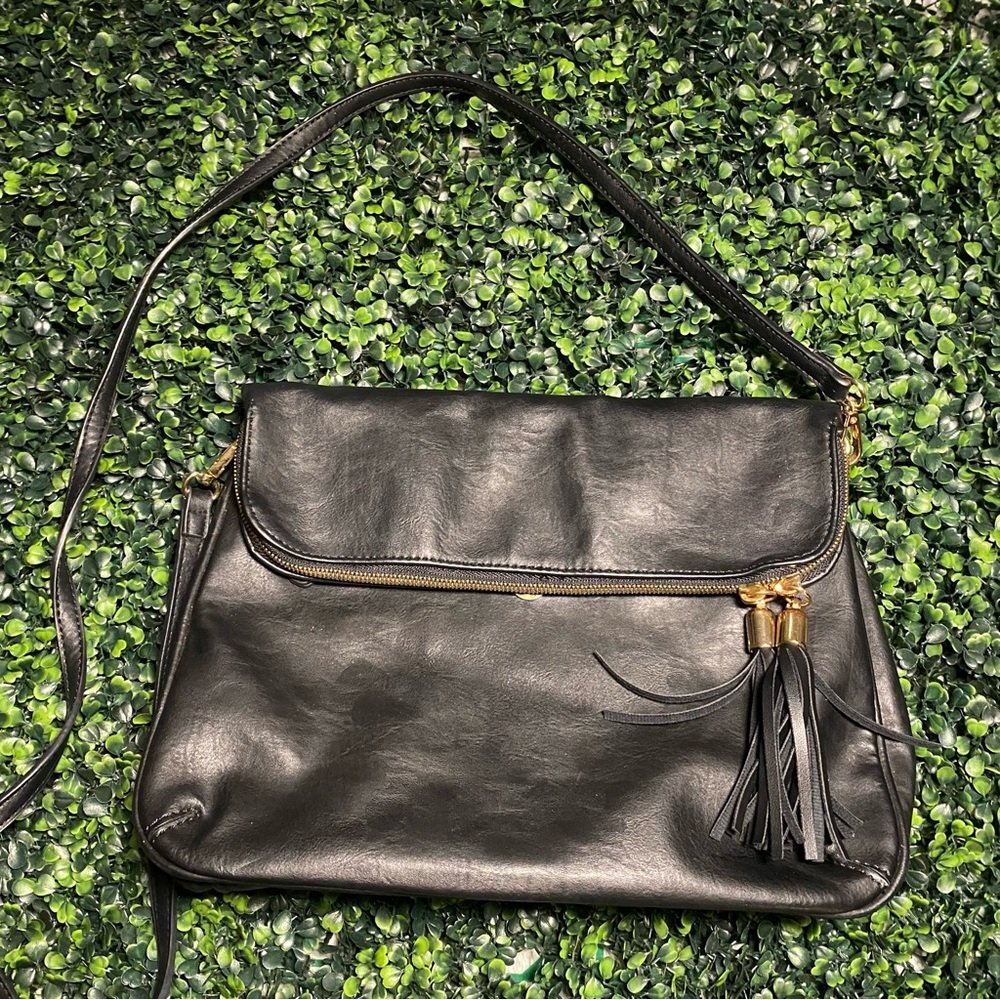 Black Oversized Leather Shoulder Bag